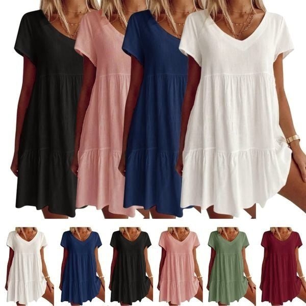Dam Klänning Långärmad V-ringning Patchwork Polyester Kortkjol