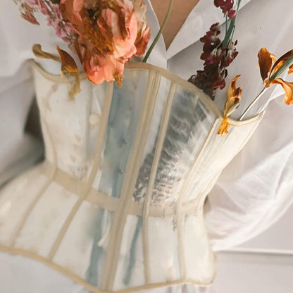 🔥Sista dagen 49% rabatt✨Midjekorsett med nät och fiskbensmönster