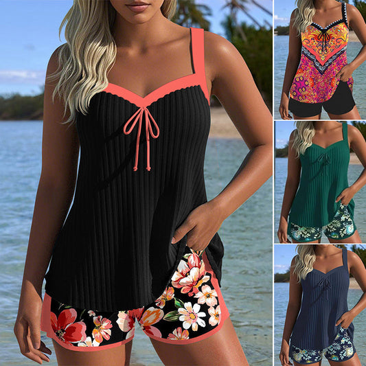 Tryckt Baddräkts Topp och Shorts Set