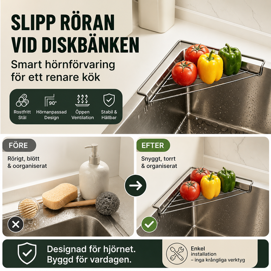 💧🧽 50 % rabatt! En osynlig hjälpare i hörnet vid diskhon som håller arbetsbänken snygg och prydlig! Slipp vattenfläckar och stök – få en välordnad och prydlig diskho.