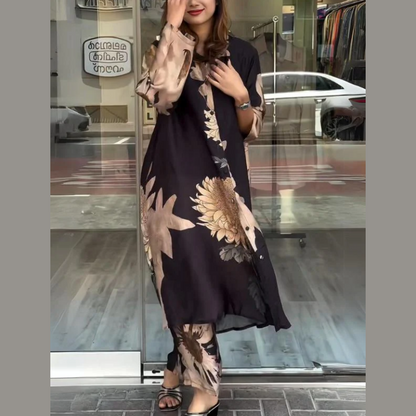 Flödande skjortklänning 2 delar för kvinnor