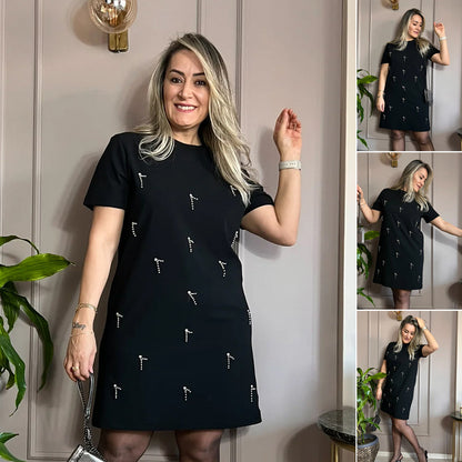 2025 Vår-/sommarklänning med strassstenar