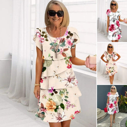 【S->5XL】🌸 Kaskadklänning med blommigt tryck i flera växter