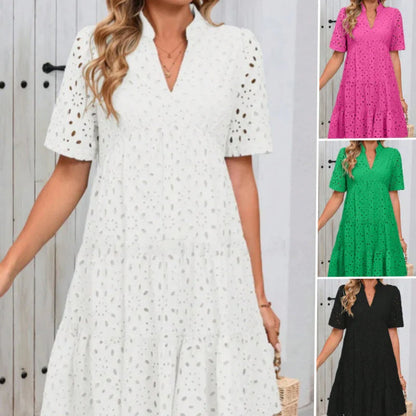 ⏰2025 Hot Sale -Women's Elegant Hollow Out Lace Ruffle Casual Mini Dress