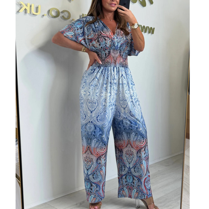 🌷Summer Hot Sale-49% rabatt🩵Bohemisk jumpsuit med vida ben och tryck