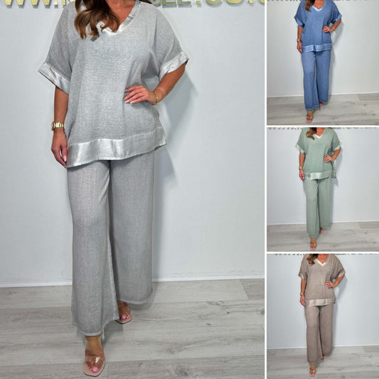 💗Chic och elegant paljett v-ringad topp med vida benbyxor tvådelat set