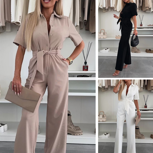 🌸Sommarrea 49% rabatt🌸Knappklädd jumpsuit med knytband i midjan för kvinnor