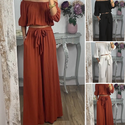 💥2025 Ny produkt💥💃Damset med topp och byxor utan axelband - Modernt och coolt