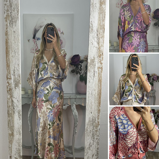 🏆🌸 Tvådelat set för kvinnor: V-ringad topp och maxikjol