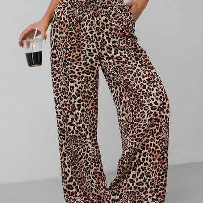 🔥Elegant dambyxa med vida ben i leopardmönster🐆
