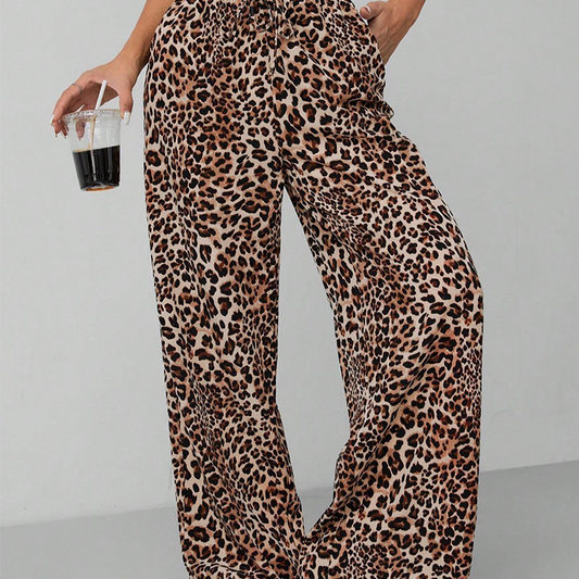 🔥Elegant dambyxa med vida ben i leopardmönster🐆