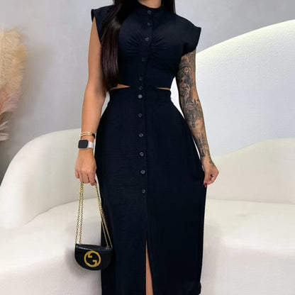 ⏳Tidsbegränsat erbjudande⏰Elegant damklänning med kort ärm och slits