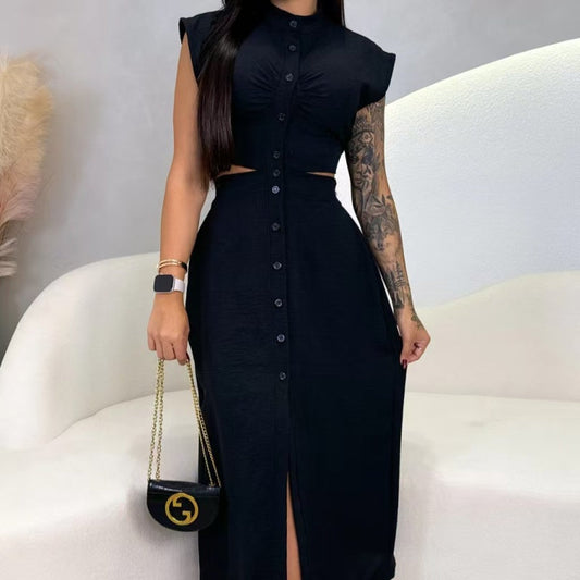 ⏳Tidsbegränsat erbjudande⏰Elegant damklänning med kort ärm och slits