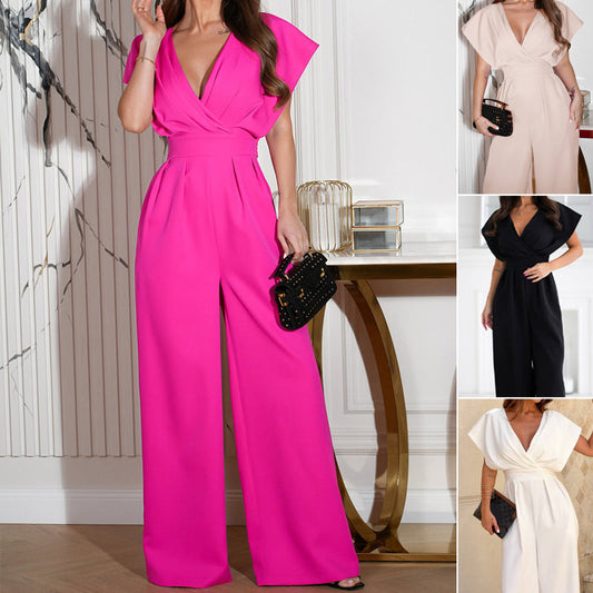 🌸Ny ankomst 50% RABATT💖 Jumpsuit med V-ringning och vida ben för dam