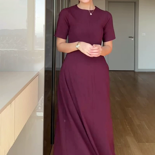 Eleganta maxiklänningar med kort ärm och enfärgade mönster för kvinnor