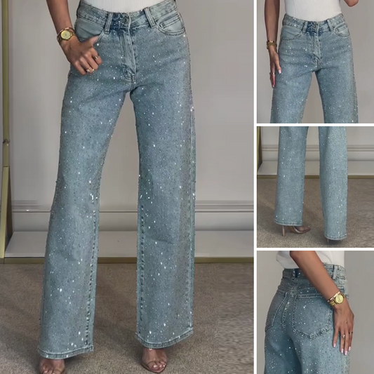 🔥Jeans med strassdetaljer och raka ben