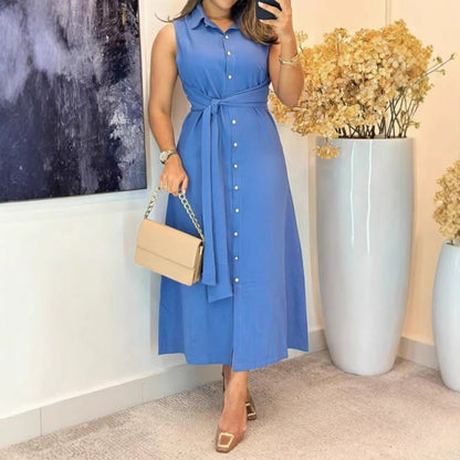 ⏳Tidsbegränsad specialerbjudande⏰Elegant ärmlös skjortklänning👗