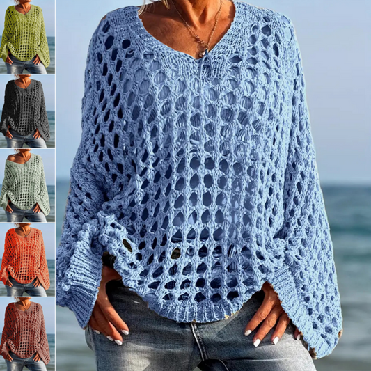 👚 49% RABATT! 🧶 Kvinnor Casual Solid Color Crochet Stickad Topp – Luftig Design, Bekväm Passform & Perfekt För Sommar & Vardag 🌸