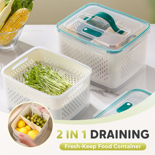 🔥Summer Hot Sale 50％ OFF💝2 in 1 Draining Fresh-Keep Food Container