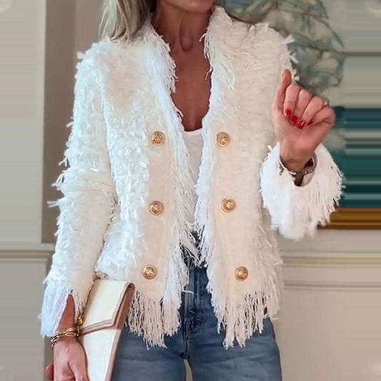 💗 SISTA CHANSEN -51% REA💗 Modern Kortjacka för Dam med Knappar och Tofsar