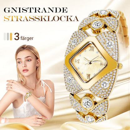 ✨🕰️Retro kvarts klocka för kvinnor med glittrande strassstenar