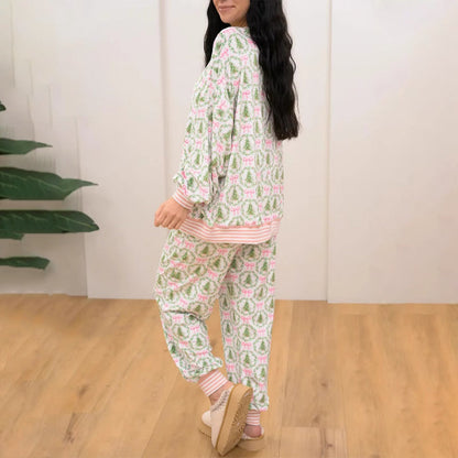 🎄50 % rabatt🔥Mysigt set med långärmad jultopp och byxor