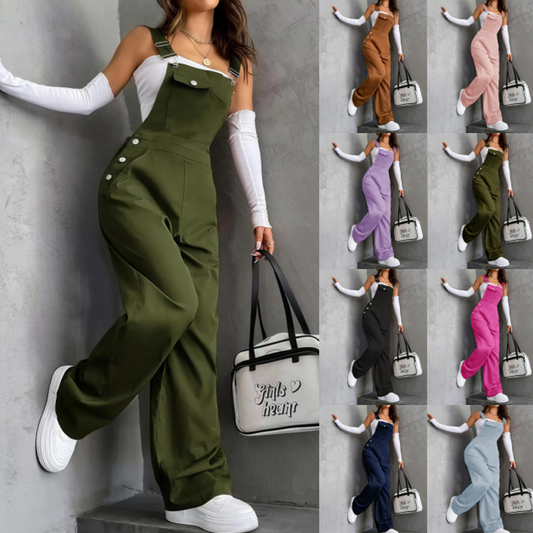 🎉 Nyårsgåva – 50 % RABATT!👖Retro-cargooveraller för damer: Justerbara axelband + fickor – Avslappnade och mångsidiga för vardag och fritid