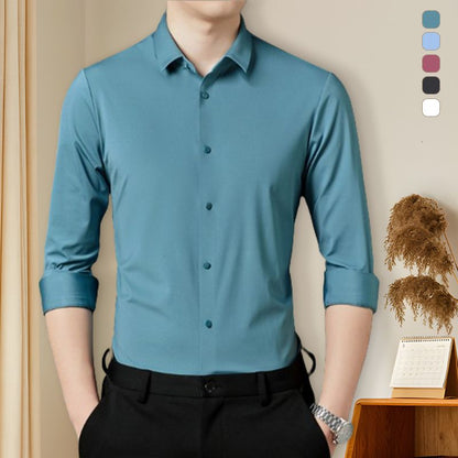 🌞Frisk vår med 50 % rabatt!👔Herrskjorta Slim Fit | Hög elasticitet & skrynkelfri | Ångfri skötsel | Andningsbar nylon-spandexblandning