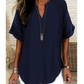 👚 60% RABATT! 🔥 Modern, Lös Kortärmad Topp – V-ringning med Skåra, Asymmetrisk Fåll & Lätt Tyg (5 färger, S–2XL) 🌸