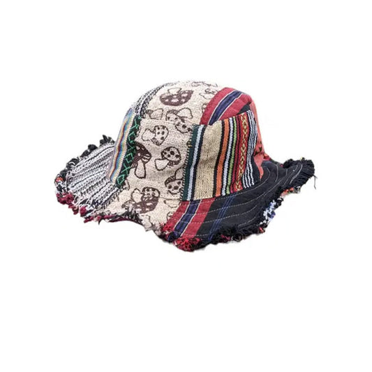 Patchwork-flerfärgad svamphatt i hemp – med brett brätte & dold ficka 🧢🌈
