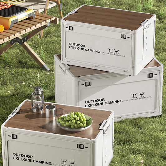 🧺✨ Hopfällbar campinglåda med trälock – Bord & förvaring i ett!