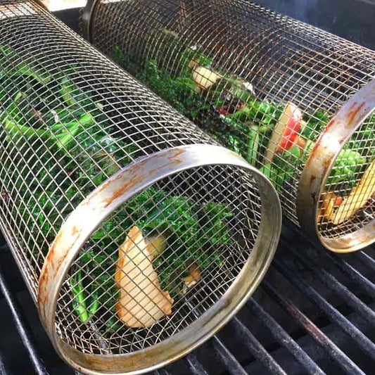 🍖🔥 HALVT PRIS! Rullande grillkorg i rostfritt stål – 360° rotation, mat fastnar inte & diskmaskinssäker!