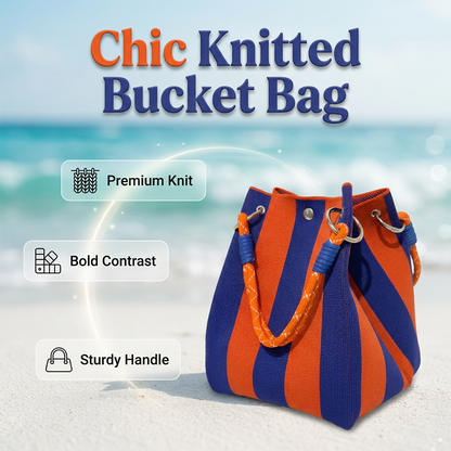 👜✨50% RABATT! Randig stickad hinkväska – Rymlig & stilfull för semester och vardag!