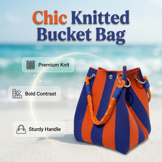 👜✨50% RABATT! Randig stickad hinkväska – Rymlig & stilfull för semester och vardag!