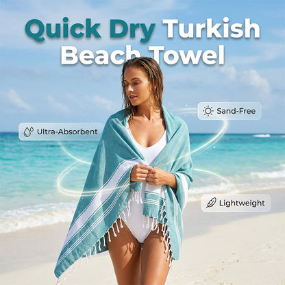 Quick-Dry Striped Turkish Beach Towel with Tassels