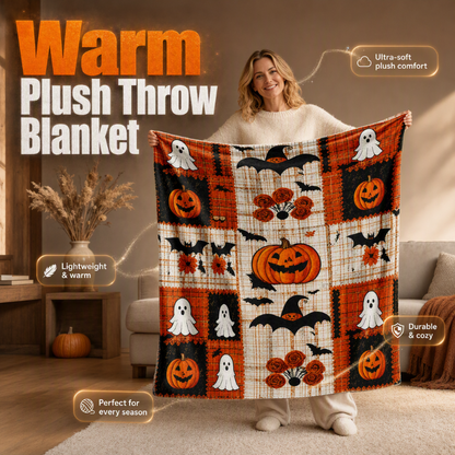 ⏳ Halva priset-erbjudandet upphör idag! 🎃 Flanellfilt med patchworkmönster för Halloween