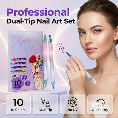 🔥🎁Nyhet 50 % RABATT🔥🥳💞Över 50 000 sålda!⏳✨Set med 10-färgad nagelkonstpenna med dubbla spetsar