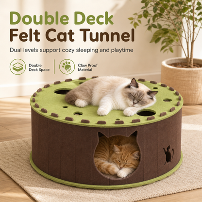 Felt Donut Cat Tunnel Bed and Interactive Toy
