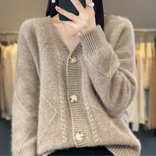 Köp 2 och få fri frakt - Mujeres Slouchy Slouchy Faux Cashmere Cardigan med knappar framtill